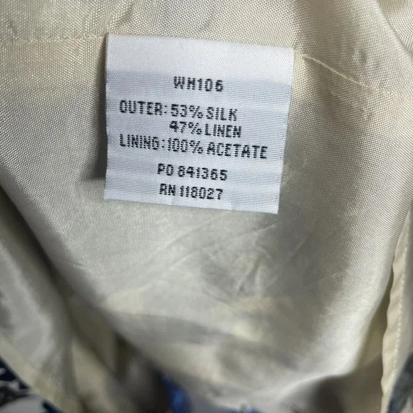 Boden Silk Linen Dress Womens 10 Reg Cap Sleeve Beige Blue Floral Shift Sheath - Picture 4 of 7